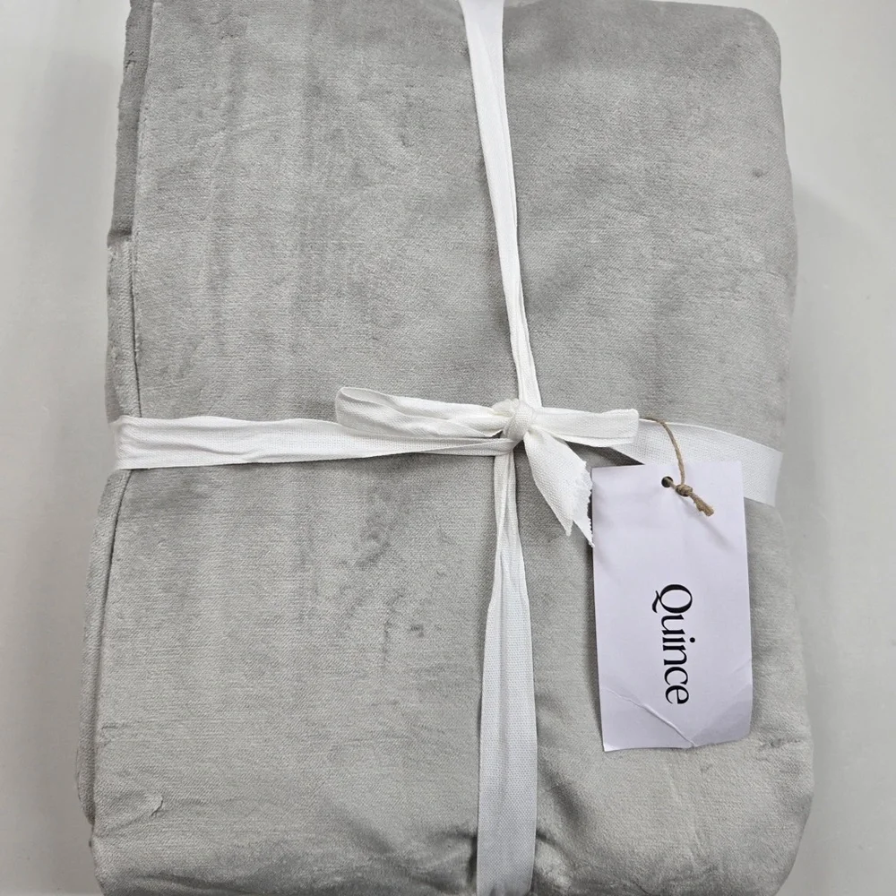 NWT QUINCE 48x96 Cotton Velvet Room Darkening Curtain Light Grey 2119